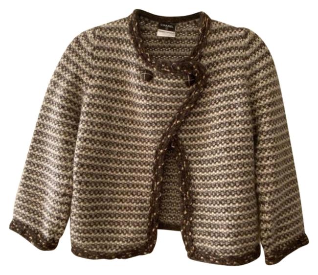 Chanel Front Woven Metallic Grey Sweater 
