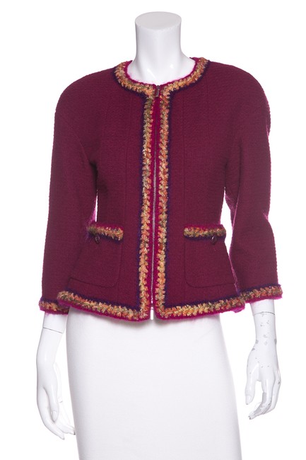 Chanel Fuchsia Wool &amp Multi color Trim Jacket  S 