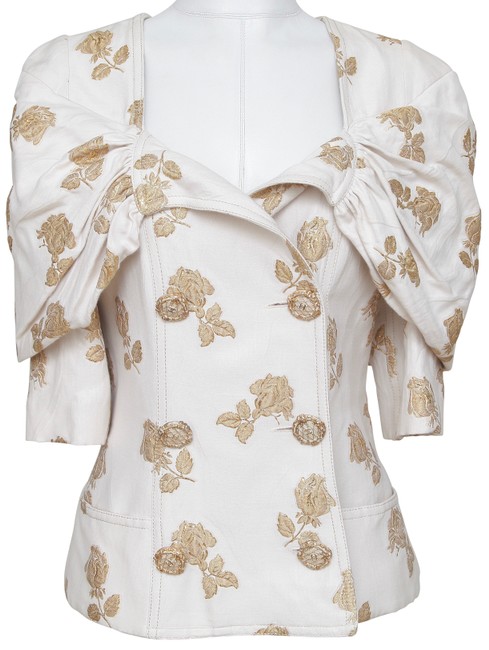 Chanel Gold Jacket Double Breasted Silk Brocade Off White 40 Blazer  