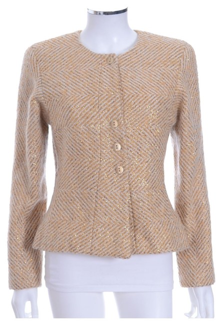 Chanel Gold Tweed Long Sleeve Wool Boucle Coat Jacket 0 M 
