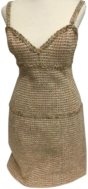 Chanel Gold Vintage Tweed Mid length Cocktail Dress  S 