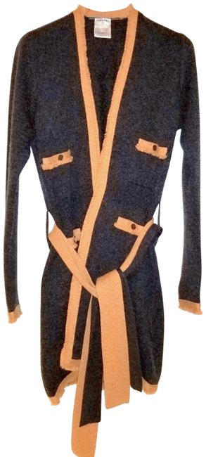 Chanel Cashmere Wrap with Two Waist Ties Gray Sweater 