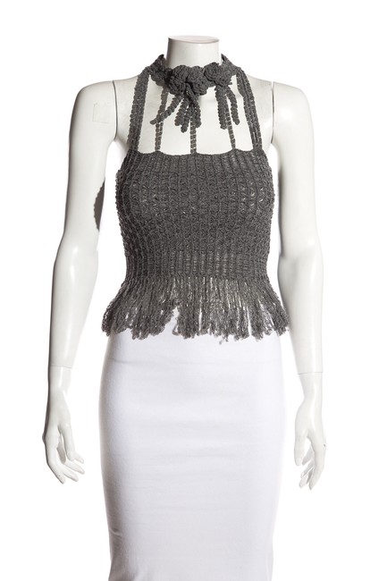 Chanel Gray Knit Fringe 36 Blouse  S 