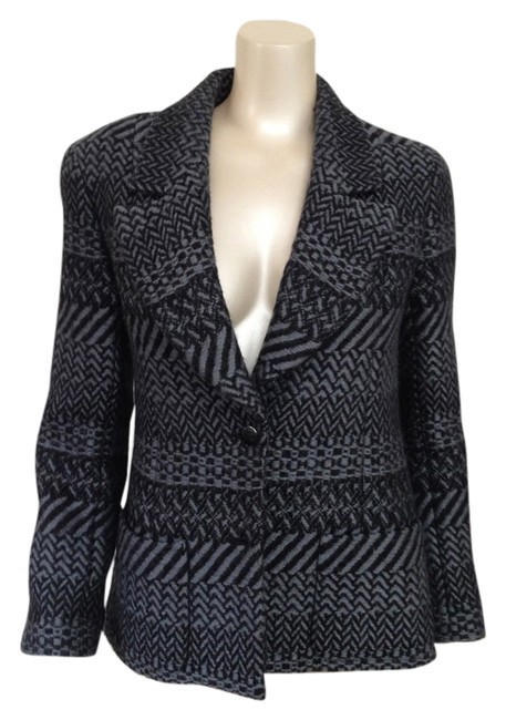 Chanel Grayish Blue Black Jacket Grey Blazer  