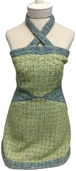 Chanel Green Metallic Tweed Short Cocktail DressS 