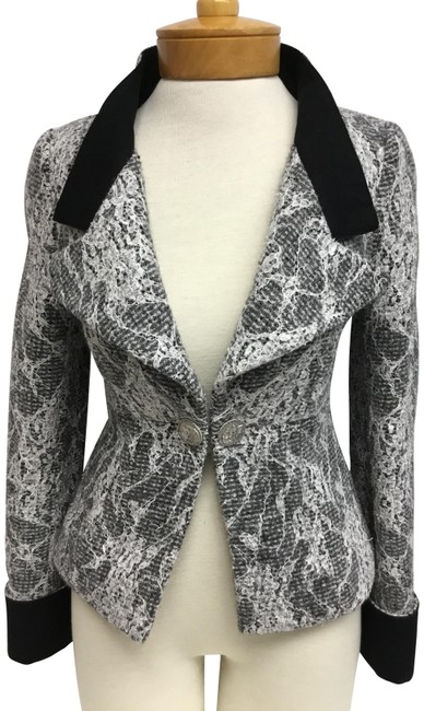 Chanel Grey Black and White Tweed Paris To Rome Jacket
