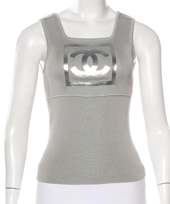 Chanel Grey Silver Interlocking Cc Logo Sleeveless Tank Top Cami