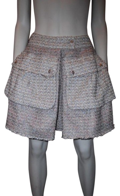 Chanel Grey Multi 11p Tweed Pleated with Pockets Fr 0 Us Skirt 25 