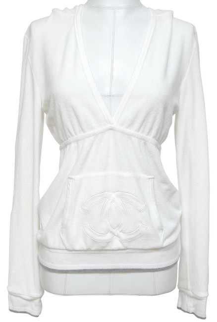 Chanel Identification Terry Cloth Hooded Sweatshirt 38 White Sweater 