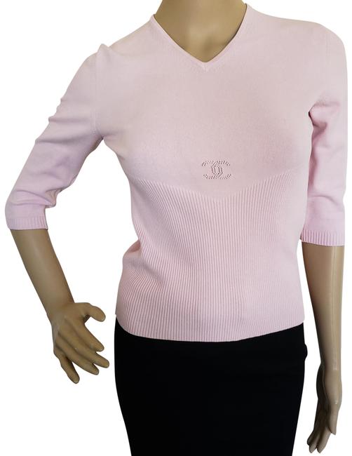 Chanel Interlocking Cc Logo Knit Pink Sweater 