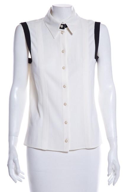 Chanel Ivory &amp Black Sleeveless Blouse  S 