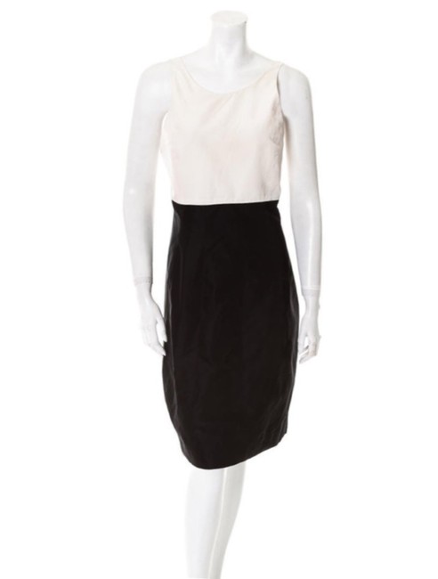 Chanel Ivory Black Silk Low Mid length Cocktail Dress  S 