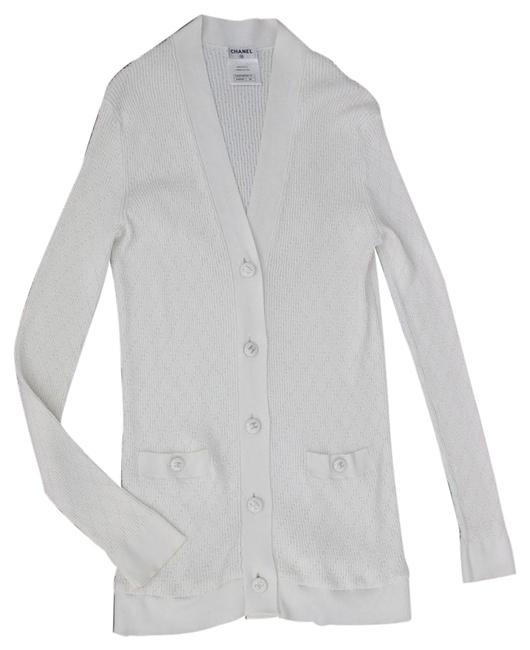 Chanel Ivory Cotton Stretchy Ribbed knit CardiganS 