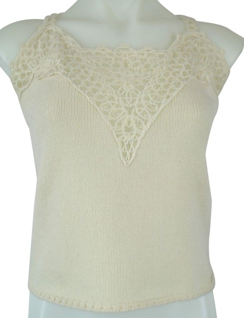 Chanel Ivory Knit Crochet Detailed 40 4 Tank Top CamiS 