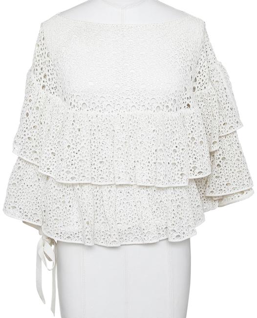 Chanel Ivory Ruffled Tiered Eyelet Bateau Tie 40 Spring Blouse  S 
