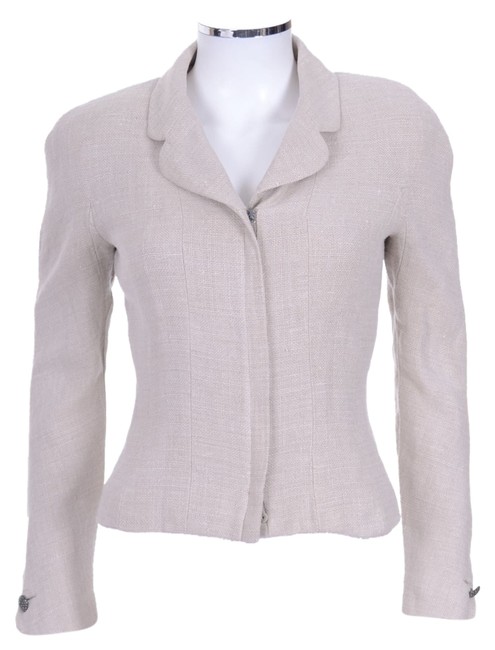 Chanel Ivory Taupe Tweed Blazer JacketS 