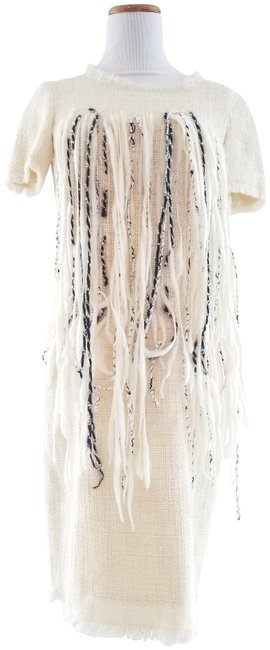 Chanel Ivory Tweed Fringe Shift Mid length Cocktail DressS 