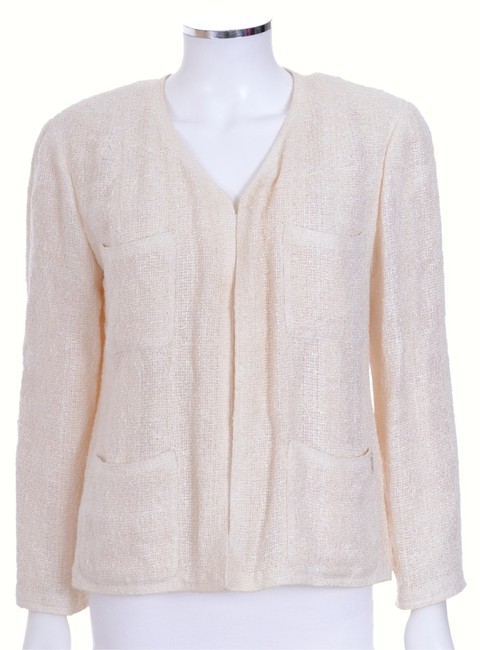 Chanel Ivory Tweed Long Sleeve Wool Boucle Coat Jacket 0 M 