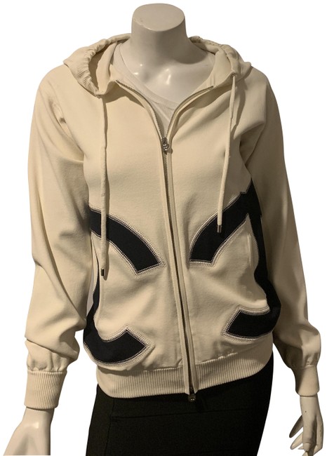 Chanel Ivory White 3919 18p Cardigan Hoodie Zip Front Sweater Navy Cc JacketS 