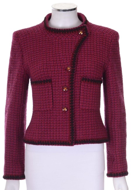 Chanel Rare Burgundy Knit Tweed Cc Button Jacket  