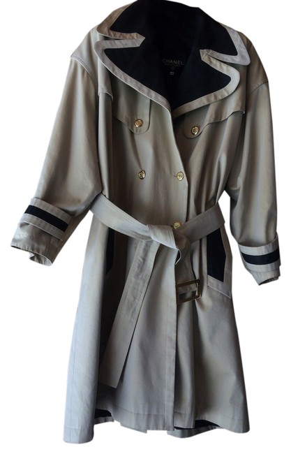 Chanel Khaki &amp Black Cotton Twill Autumn Collection Coat 0 M 