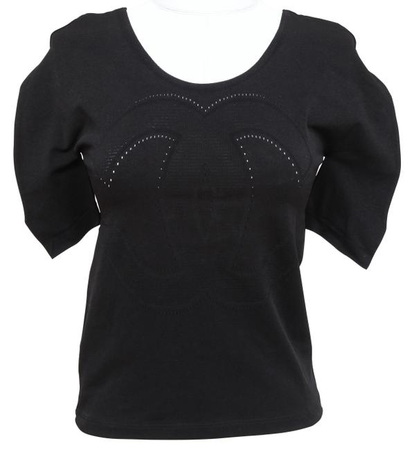 Chanel L Knit Short Sleeve Scoop Neck T shirt Bnwt Black Sweater 