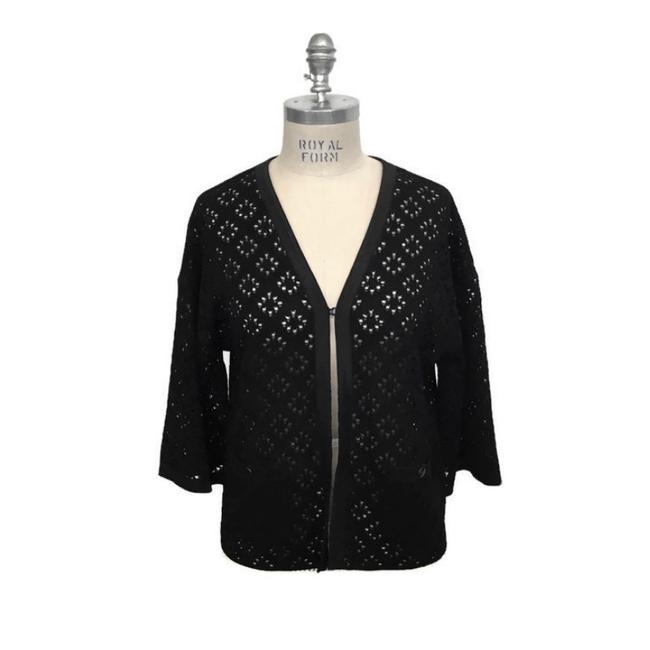 Chanel Lace Knit with Satin Trim Black Sweater 