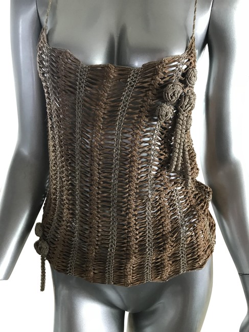 Chanel Leather Gold Cc Logo Tank Top Cami  S 