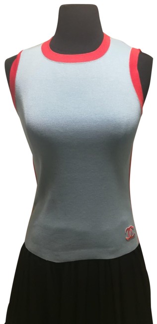 Chanel Light Blue and Red Knit Tank Top CamiS 