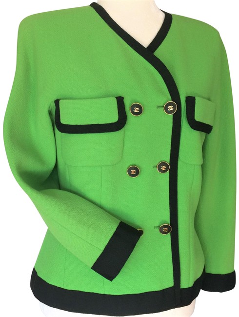 Chanel Lime Green &amp Black Grosgrain Jacket  S 