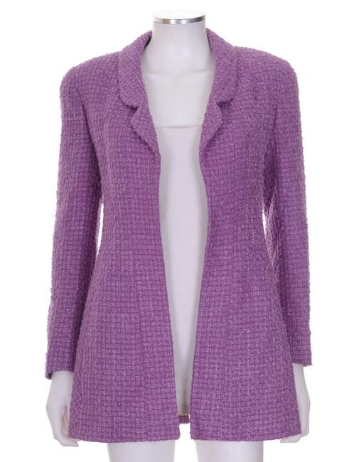 Chanel Long Purple Tweed Open Coat Jacket  S 
