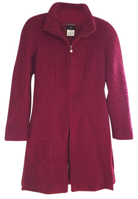 Chanel Magenta Tweed Four Hem Slit Fitted Winter Coat  S 