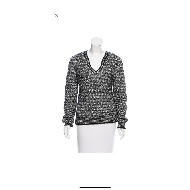 Chanel Melange V neck Black White Sweater 
