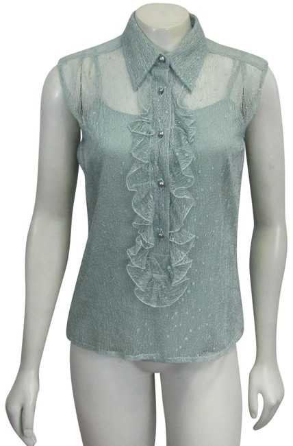 Chanel Mint 02 P Sleeveless Lace Ruffle Tank Green 36 Blouse 0 X 