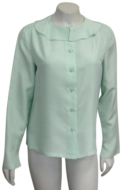 Chanel Mint 2001 Long Sleeve Silk 01 A Green 38 Small BlouseS 