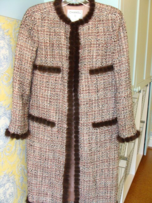 Chanel Multi Pink with Mink Trim Luxury Coat  S 