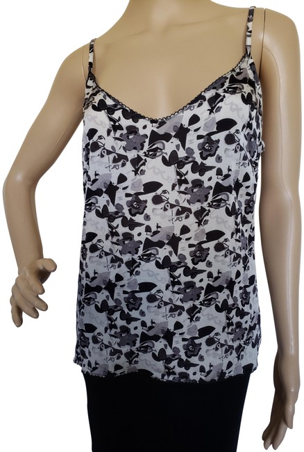 Chanel Multicolor Ivory Black Coco Cc Logo Silk Sleeveless Blouse 0 M 