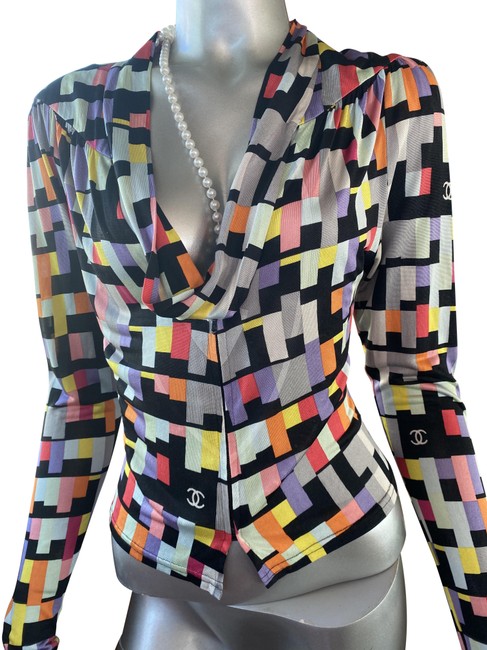 Chanel Multicolor Letters Logo Zip BlouseS 