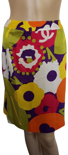 Chanel Multicolor Purple Cc Logo Camellia Skirt26 