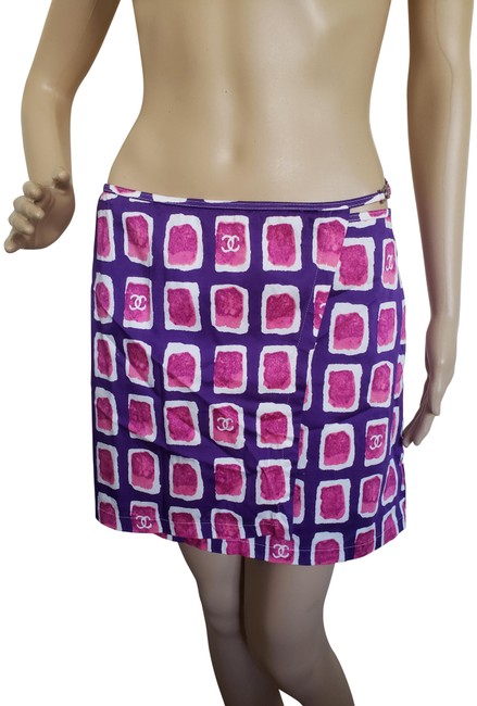 Chanel Multicolor Purple Interlocking Cc Swim Cover up Skirt  S 28 
