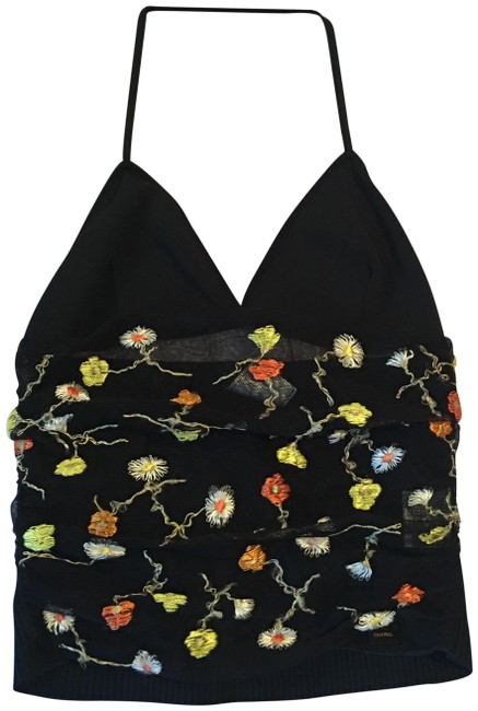 Chanel Multicolor Sexy See through Embroidery Sheer Mesh Halter Top