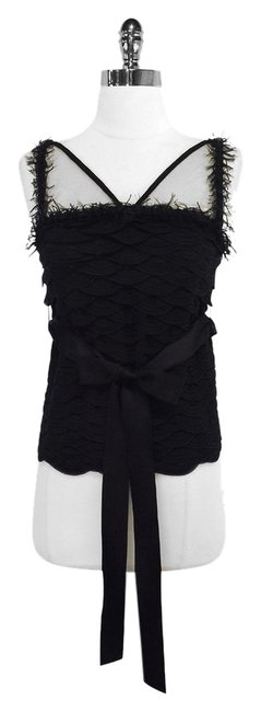 Chanel Navy &amp Black Scalloped Cotton Blend BlouseS 