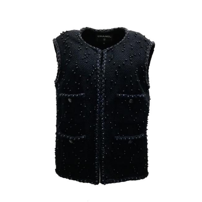 Chanel Navy Blue Tweed Faux Pearl Vest 0 M 