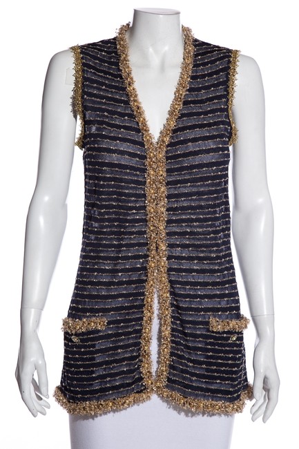 Chanel Navy &amp Gold Vest  S 