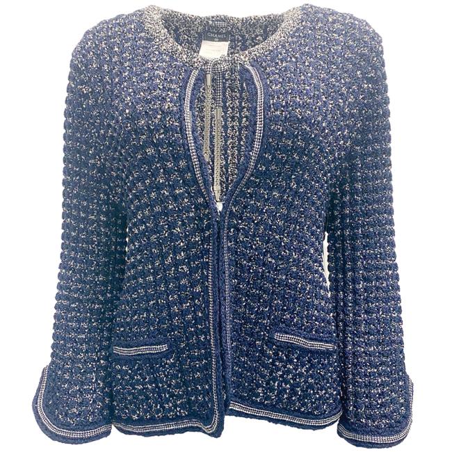 Chanel Navy and White Knit Open Jacket 4 L 