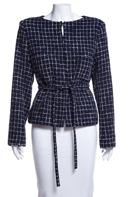 Chanel Navy &amp White Tweed Jacket 8 XL Plus 0x 