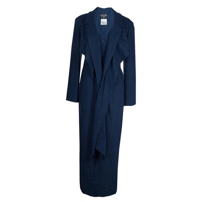 Chanel Navy Blue Wool Coat Long Work Office Dress  