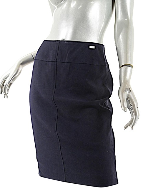Chanel Navy W Deep Wool Crepe Drop Waist Seam Skirt  S 28 