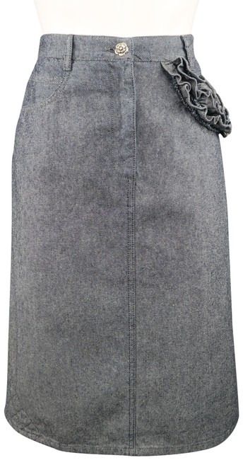 Chanel Navy Denim Ruffle A Line Skirt  S 28 