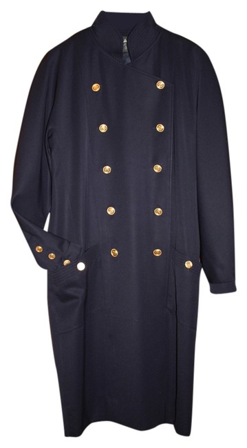 Chanel Navy Gaberdine Double Breasted Knee Length Work Office Dress 0 M 